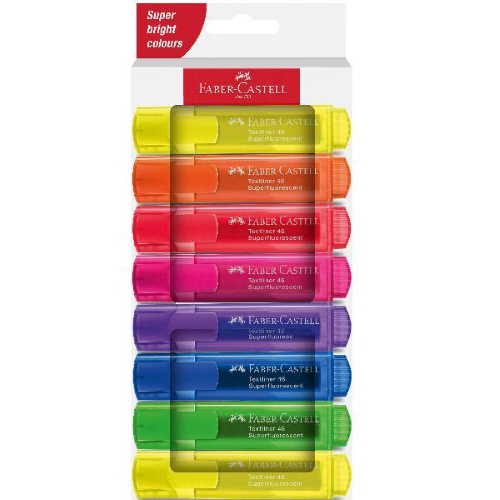 FABER CASTELL TEXTLINER 46 SUPERFLUO EVIDENZIATORE PUNTA A SCALPELLO 1/5 mm COLORI ASSORTITI CONF 8 Pz.